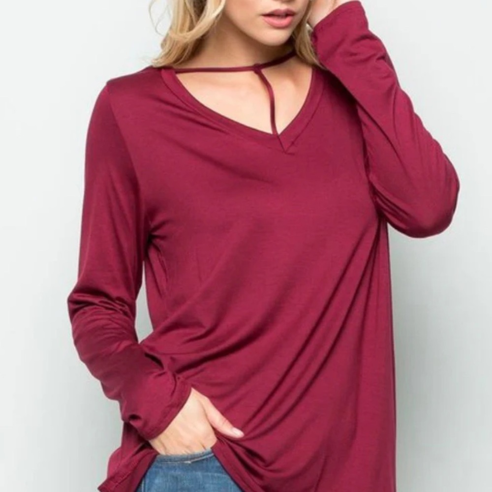 Express maroon strappy cut out v-neck long sleeve stretch top size XL